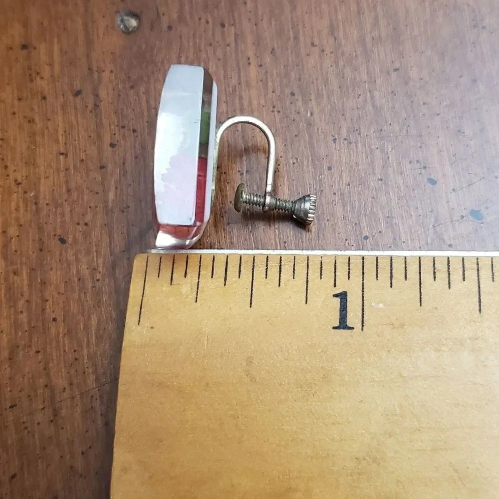 VINTAGE Lucite Reverse Carved Red Rose Screw-back Earrings 1950s